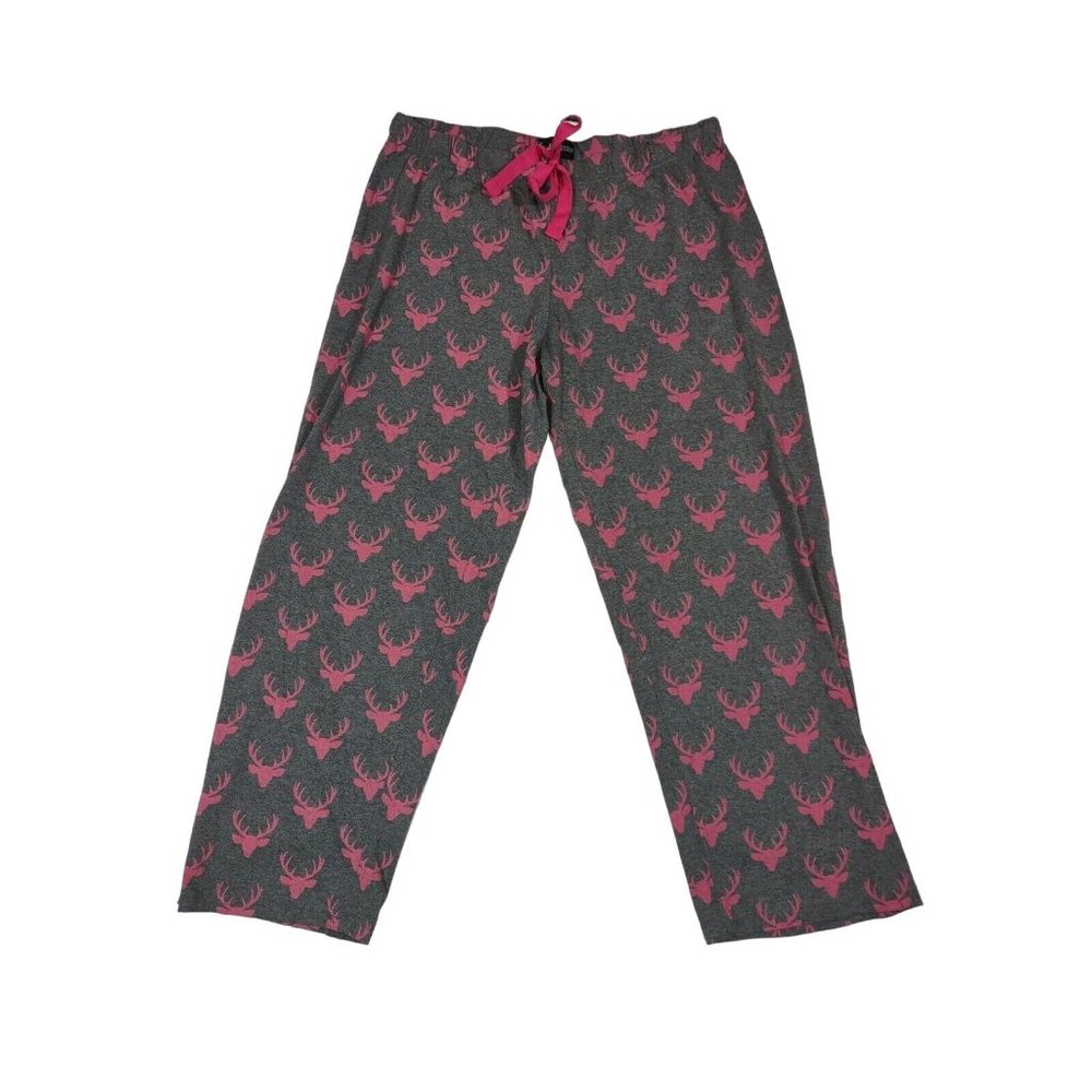 Buckhorn River Lounge Pants Gray Pink Deer Heads Drawstring Pajamas Large